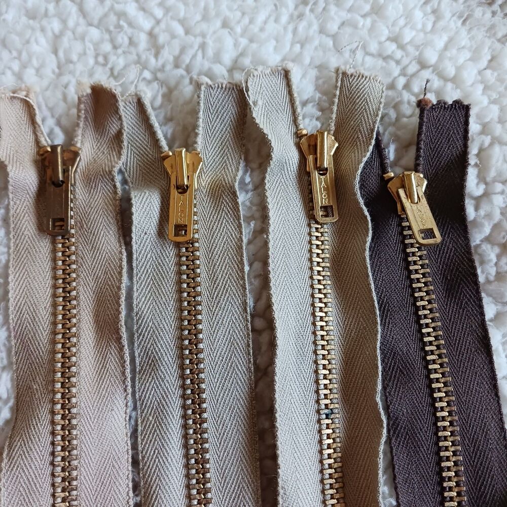 Vintage Metal Jacket Zippers Taylon 5 Med Blue 3 Tan and 1 Black
